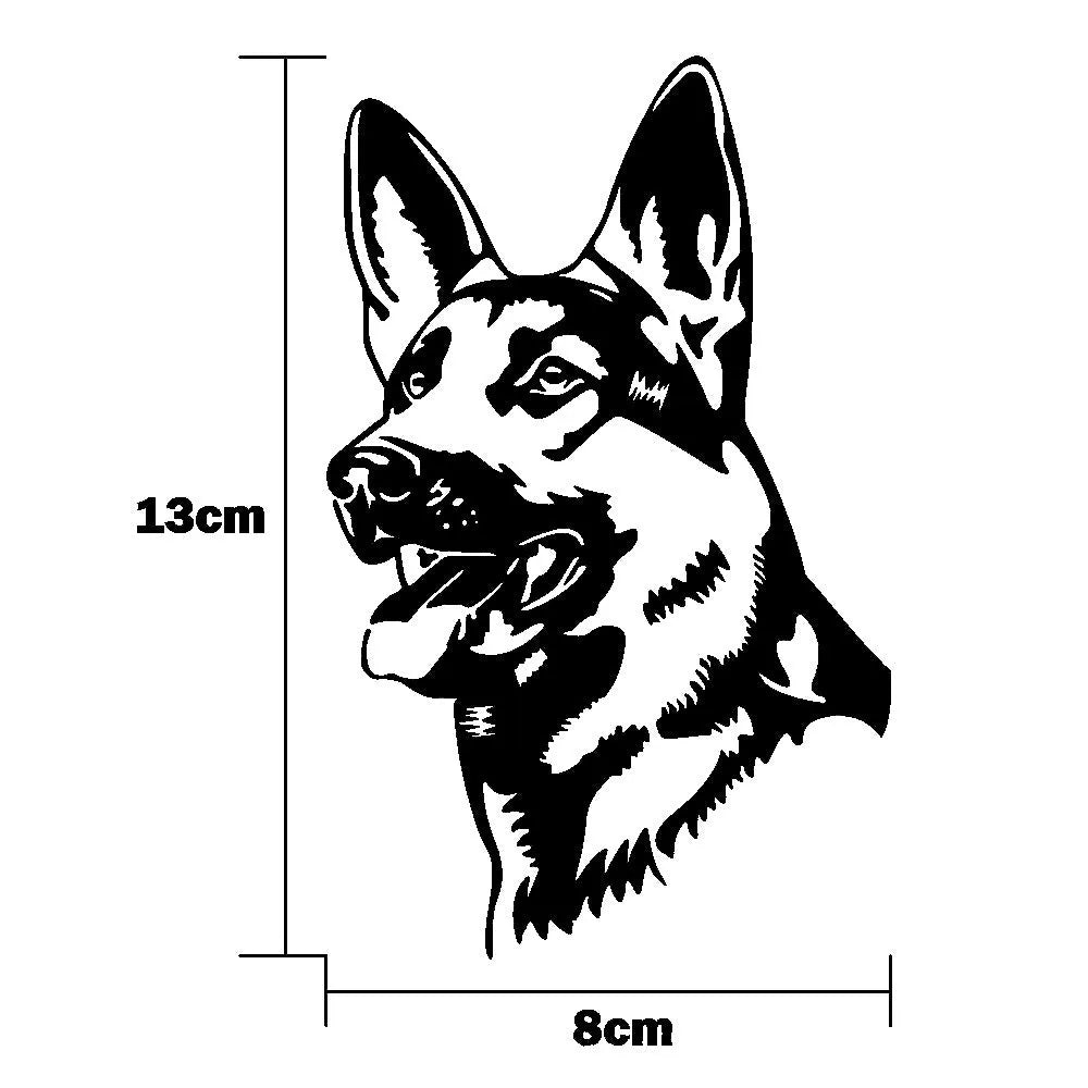 Reflective Alsace Shepherd dog breed bumper sticker on a car, showing silver white colour option.