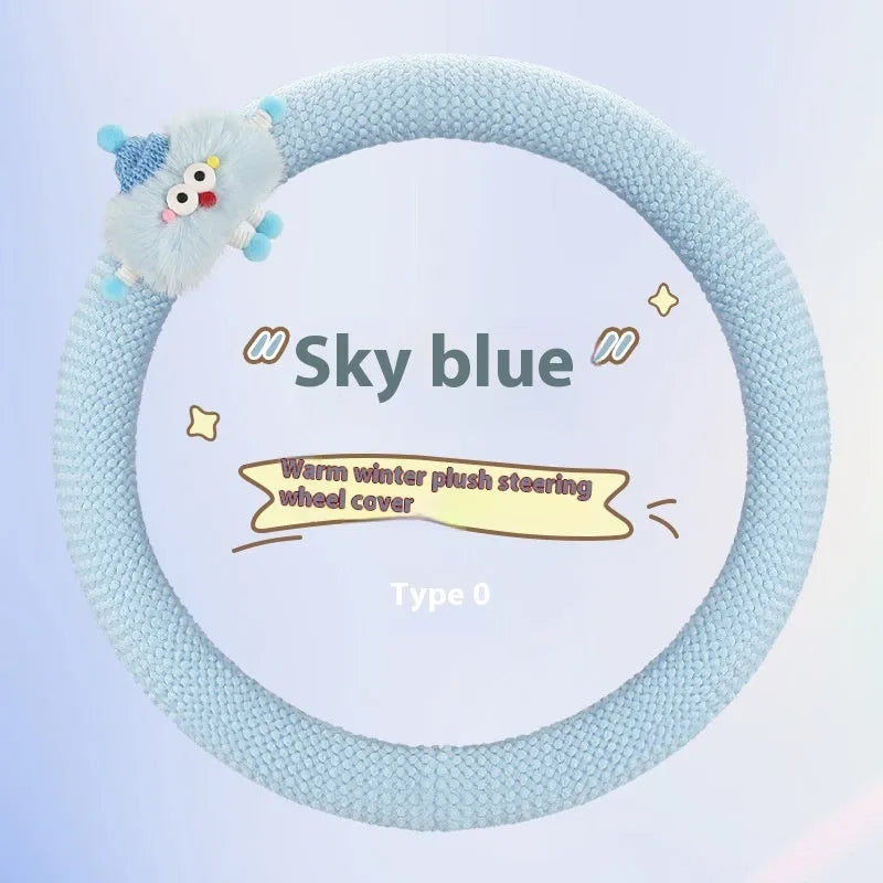 Car plush polo cartoon steering wheel cover in soft short plush material with 38cm diameter in multiple colour options