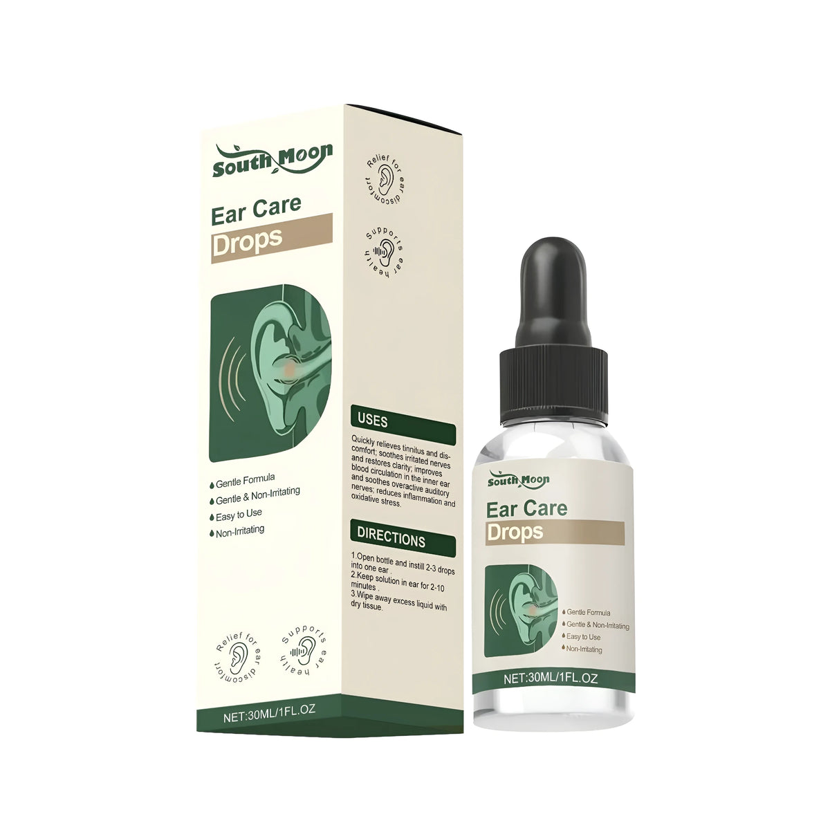 30ml ear care soothing drops bottle with witch hazel, Sophora flavescens, safflower and forsythia fruit