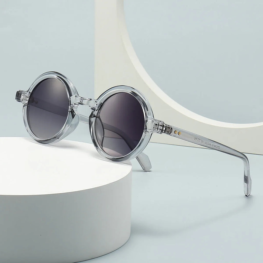 Round retro sunglasses with full-frame plastic design, UV400 lenses and C2 black frame double grey colour