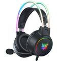 X15PRO wired gaming headset with 3.5mm plug, 50mm horn, RGB luminous design, and braided cable
