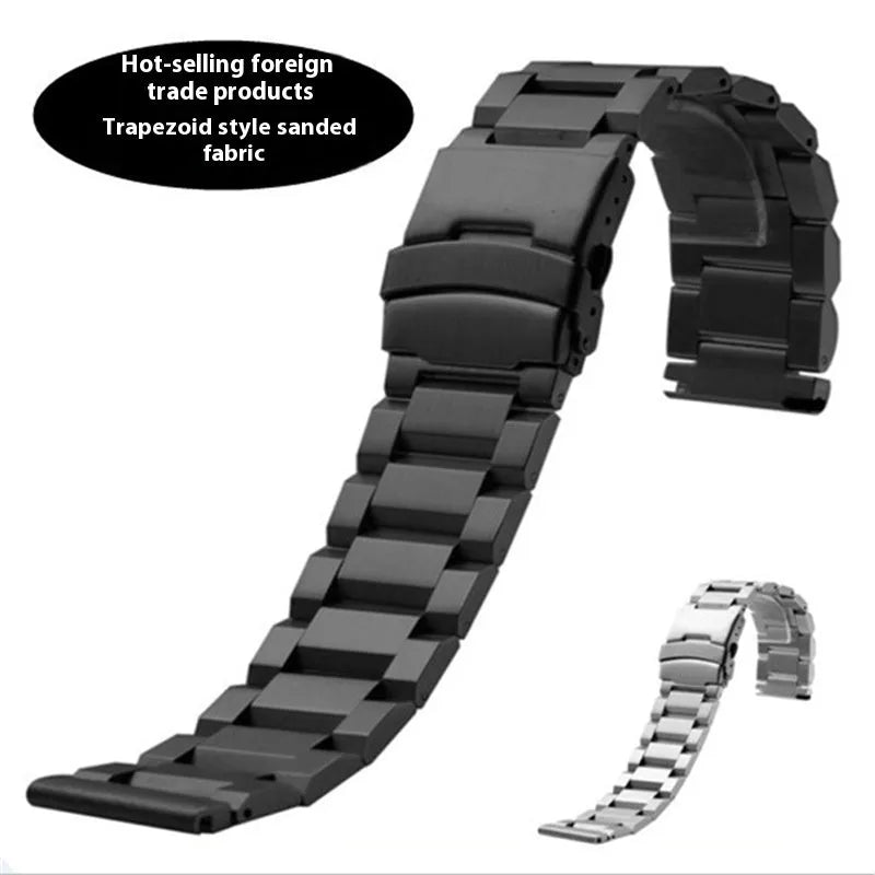 Solid stainless steel watch strap with double-security buckle, quick release, in silver black gold or rose gold, 18-24mm