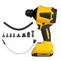 Yellow cordless handheld dust gun blower with accessories for home and office cleaning