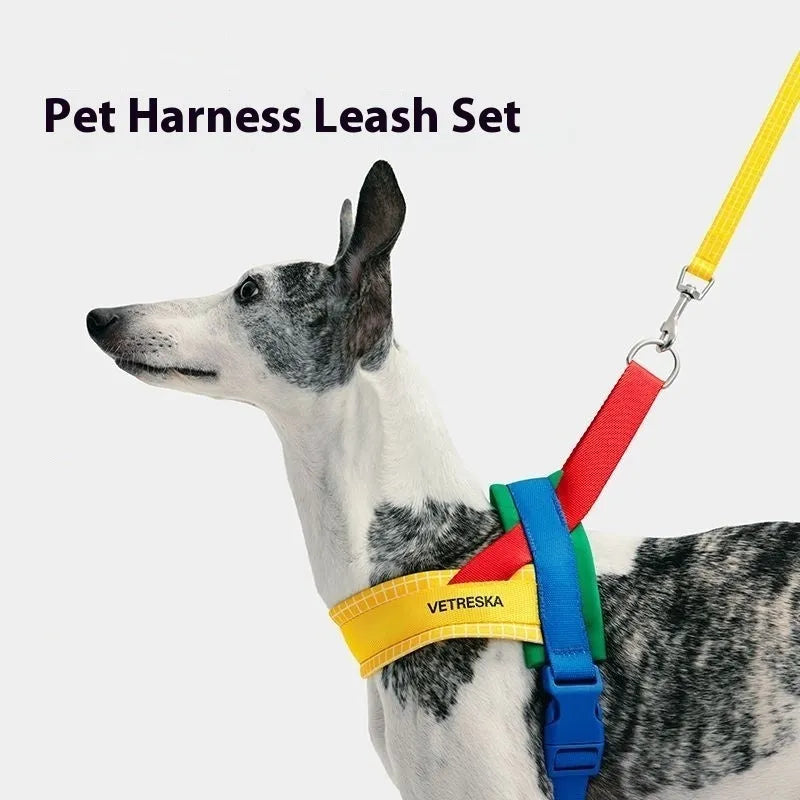 Pet dog walking chest strap and traction rope set in polyester material