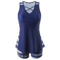 Women's polyester one-piece swimsuit, sleeveless briefs style, conservative split design, sizes S to XXL