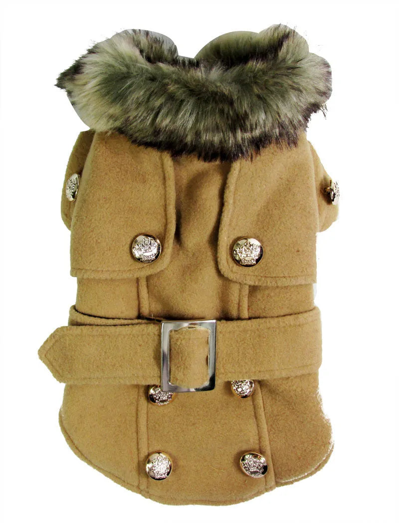 Wool blend dog coat in grey for small pets, size S to XL, warm winter jacket