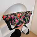 Women's western style waist bag with big flower decoration in black, red, green or blue colours