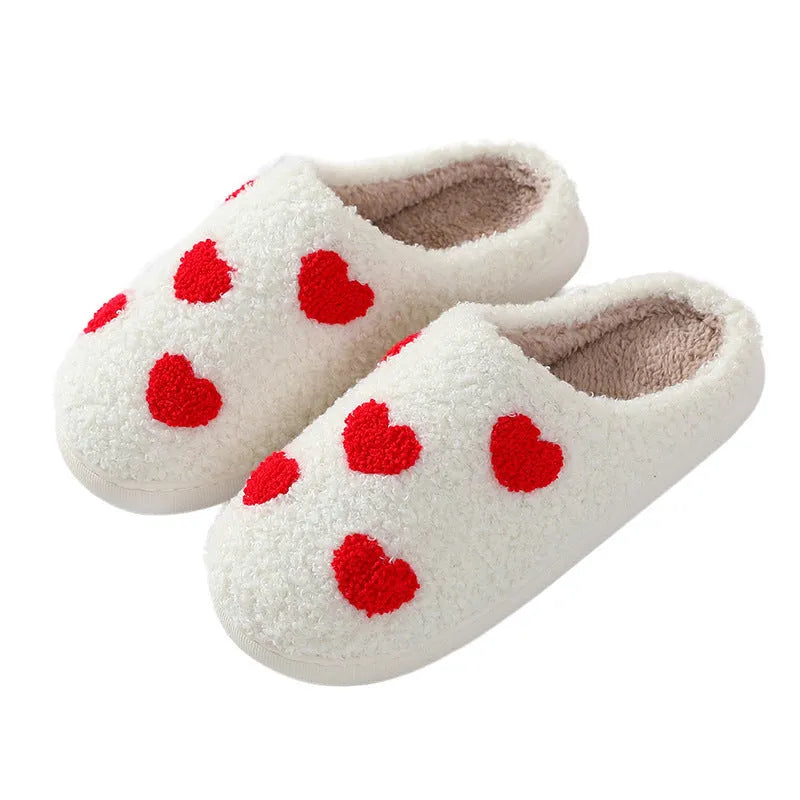 Women's plush cartoon love style home slippers with non-slip PVC sole in Big Love design