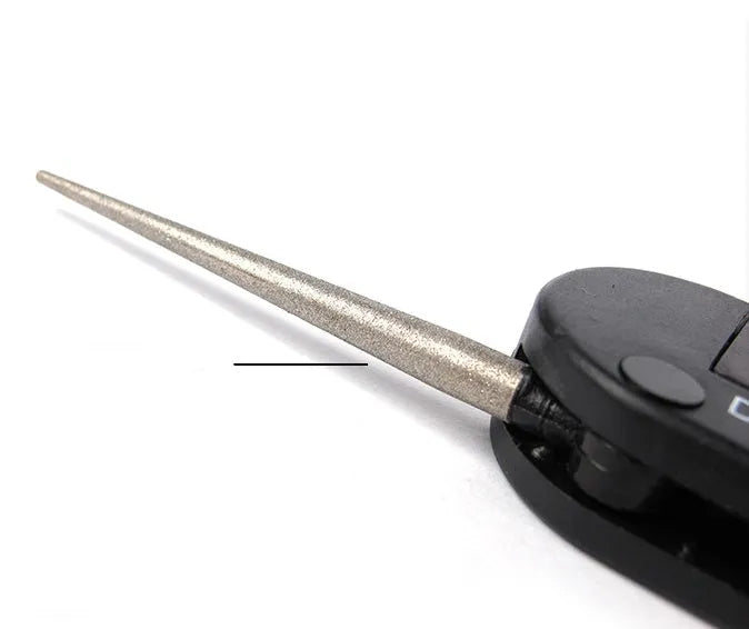 Pocket Pal compact knife sharpening tool in Black colour showing fold-out carbide blades ceramic stone and diamond rod