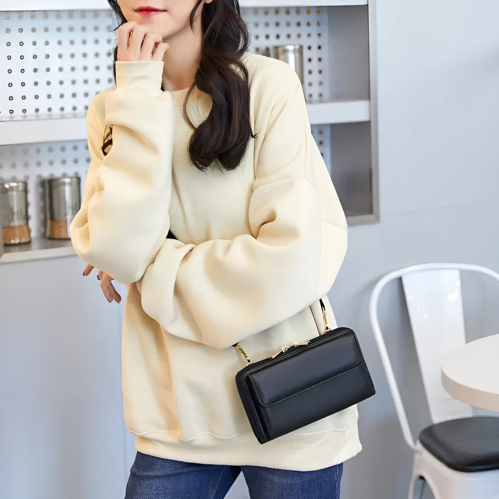 Anti-theft touch screen phone bag crossbody wallet in PU leather, 20.5cm width, multiple colours