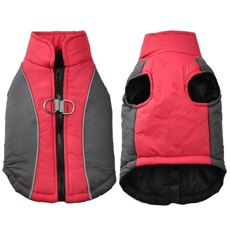 Reflective pet coat in polyester with contrast colour shell, available in four colours and sizes XS to 2XL.