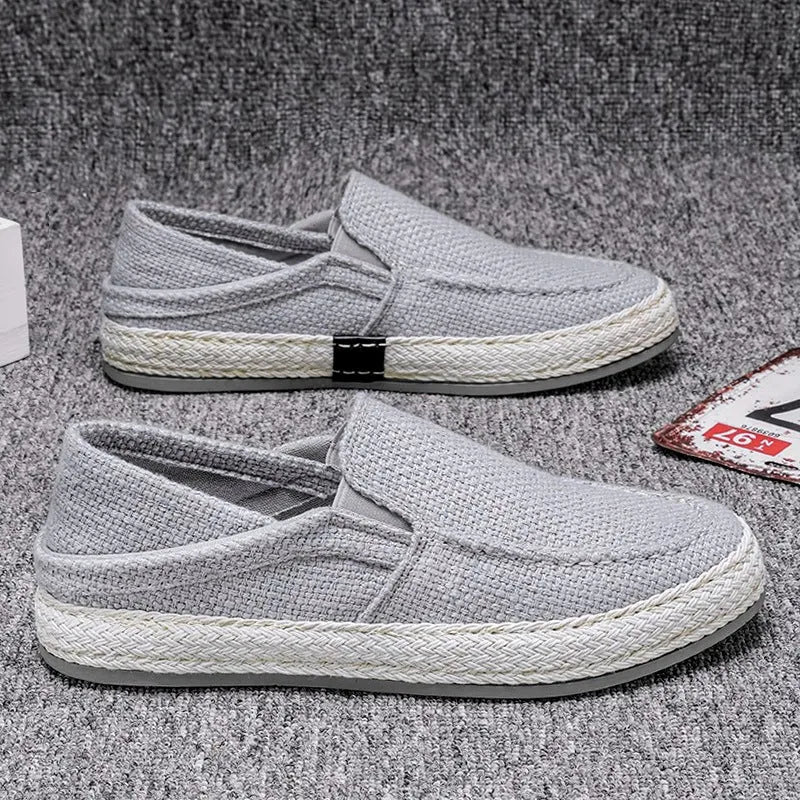 Old Beijing linen cloth shoes in 367 black, beige, and gray with flat heel and PVC rubber sole, sizes 38-44.