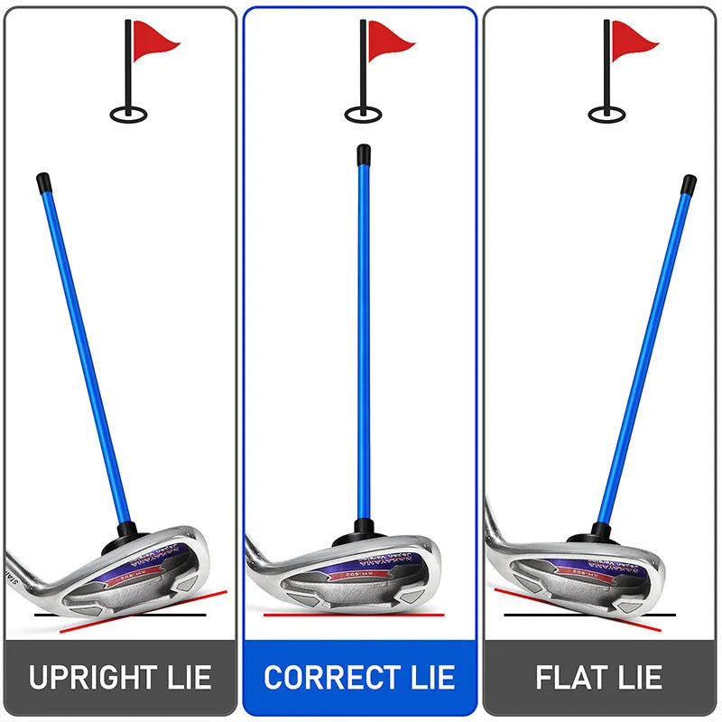 Red and blue magnetic baseball bar golf swing alignment trainer on practice mat