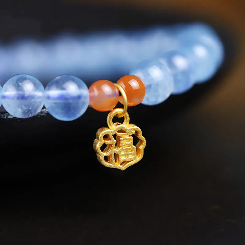 Women's natural crystal bracelet with 8mm ice translucent round beads and sequin accents