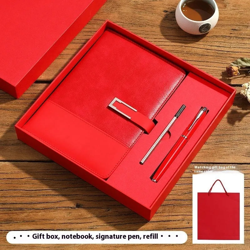 A5 soft leather business notebook in brown, black, green, blue, and red colour options.