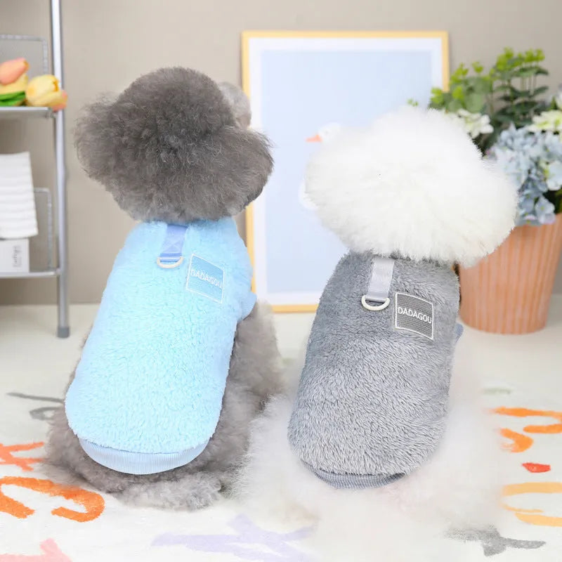 Blue coral fleece casual jacket for a dog on a white background.