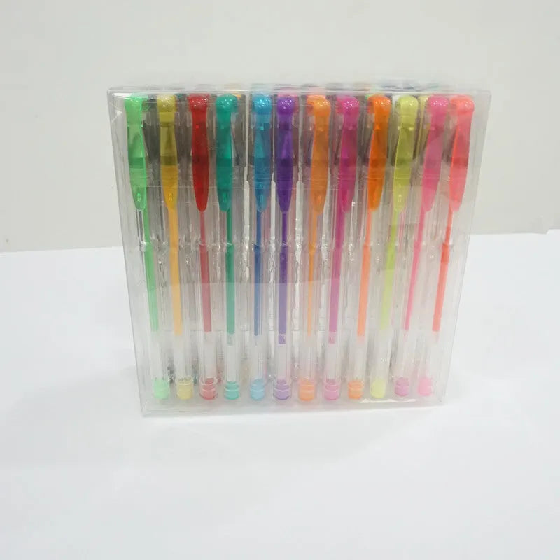 100 colour gel pen set with plastic barrels showing 0.5mm and 1mm tip sizes for writing
