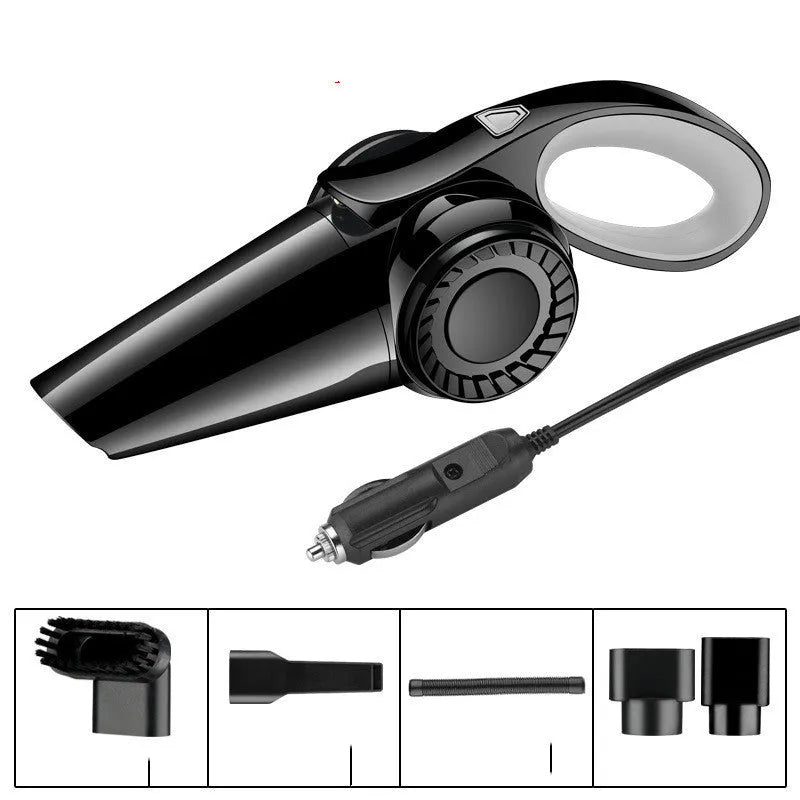 Portable handheld wet and dry vacuum cleaner in black, red, or grey, 560g, 35x9x9cm, with 4.5m cord and USB charging.