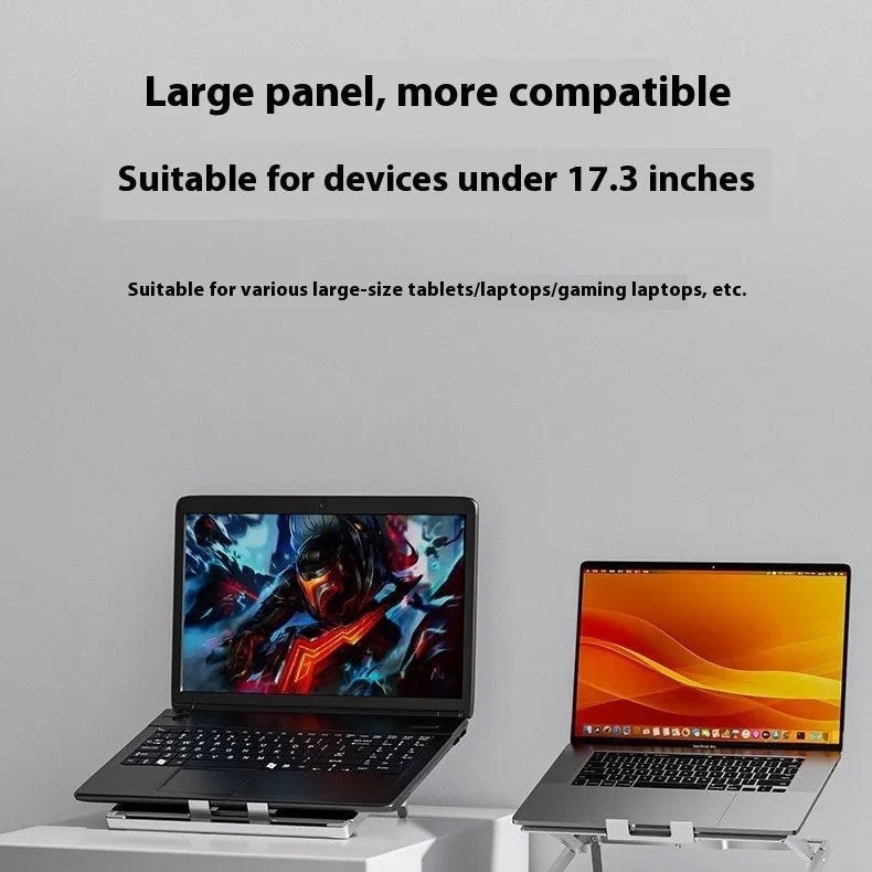 Super light aluminium alloy folding laptop cooling rack on a desk.