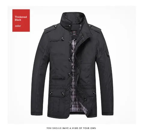 Men's mid-length windproof casual jacket, oversized loose fit, khaki or black, zip pocket, sizes XXS to XXL