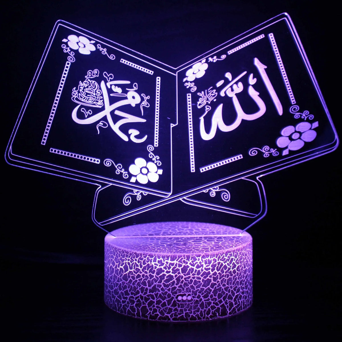 3D small LED night lamp with a black touch-sensitive base showing colourful lighting effects.