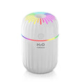Fireworks A5 white mini USB humidifier with water tank on a wooden desk next to a laptop