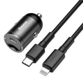 Baseus electro-optical grey 30W PPS fast charge mini car charger with 1 metre cable