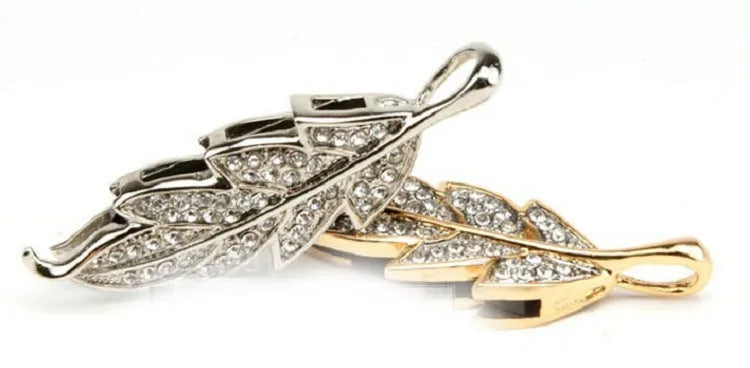 Silver maple leaf pendant USB flash drive with metal casing and crystal jewellery design