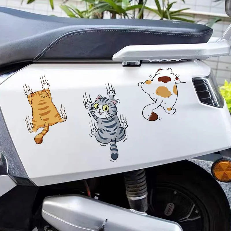 Three cat cartoon vinyl stickers for car doctor blade covers with adhesive tool, available in multiple sizes