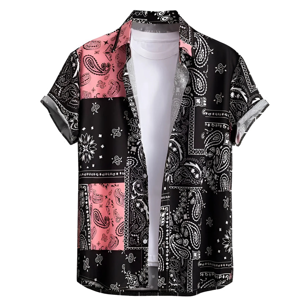 Men's slim fit Hawaiian short sleeve shirt with digital floral print.