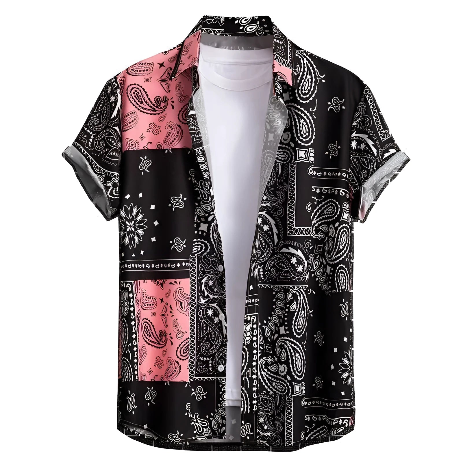 Men's slim fit Hawaiian short sleeve shirt with digital floral print.