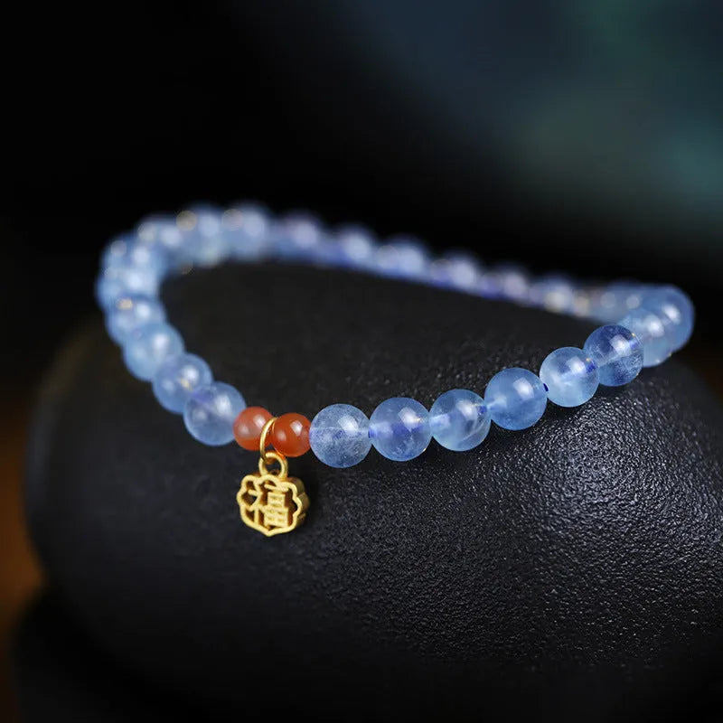 Women's natural crystal bracelet with 8mm ice translucent round beads and sequin accents