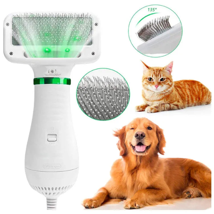White pet electric hair dryer comb for dogs and cats with two-speed airflow and 2m power cord