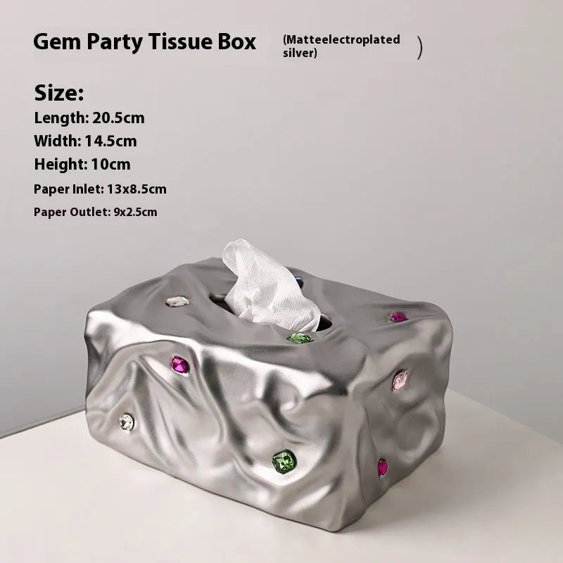 Ceramic luxury-style tissue box in matte coconut milk white or silver electroplated finish.