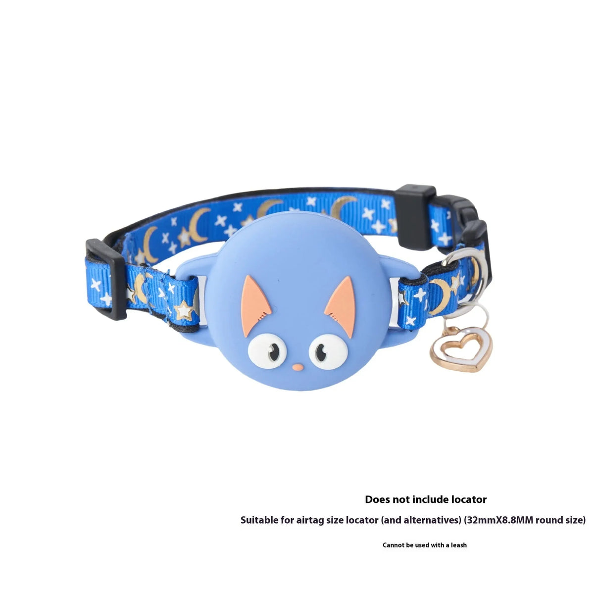 Plastic AirTag holder attached to cat collar with adjustable sizing and protective case