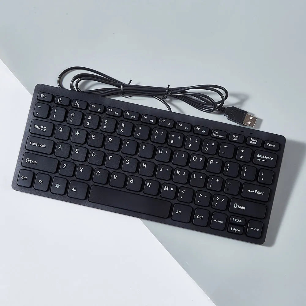 USB wired mini noiseless keyboard in black white pink or blue colours with compact design