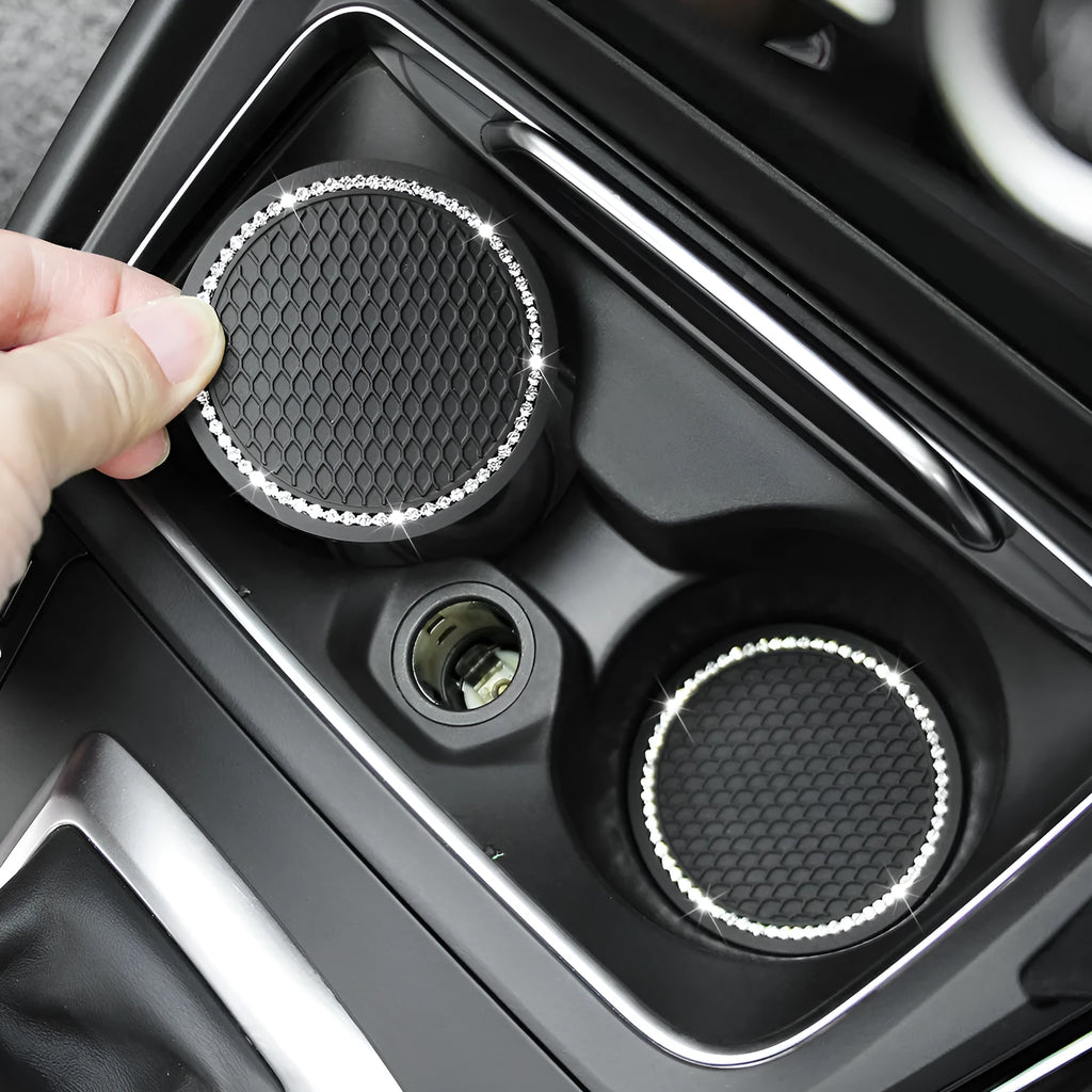 Rhinestone PVC car water coaster in black colour for cup holder