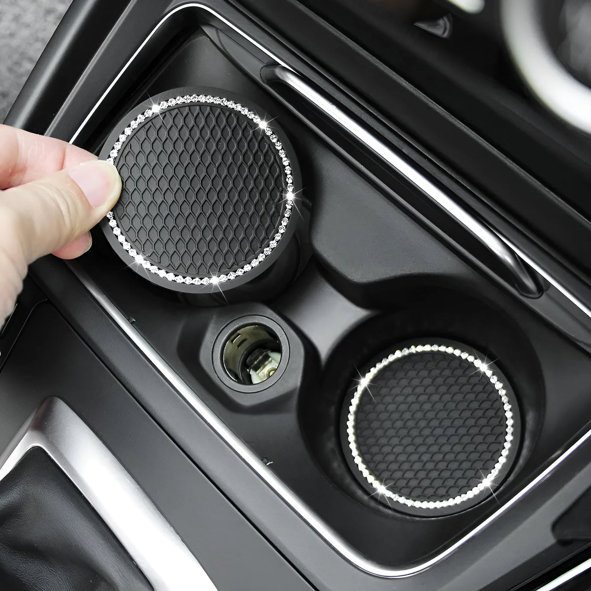 Rhinestone PVC car water coaster in black colour for cup holder