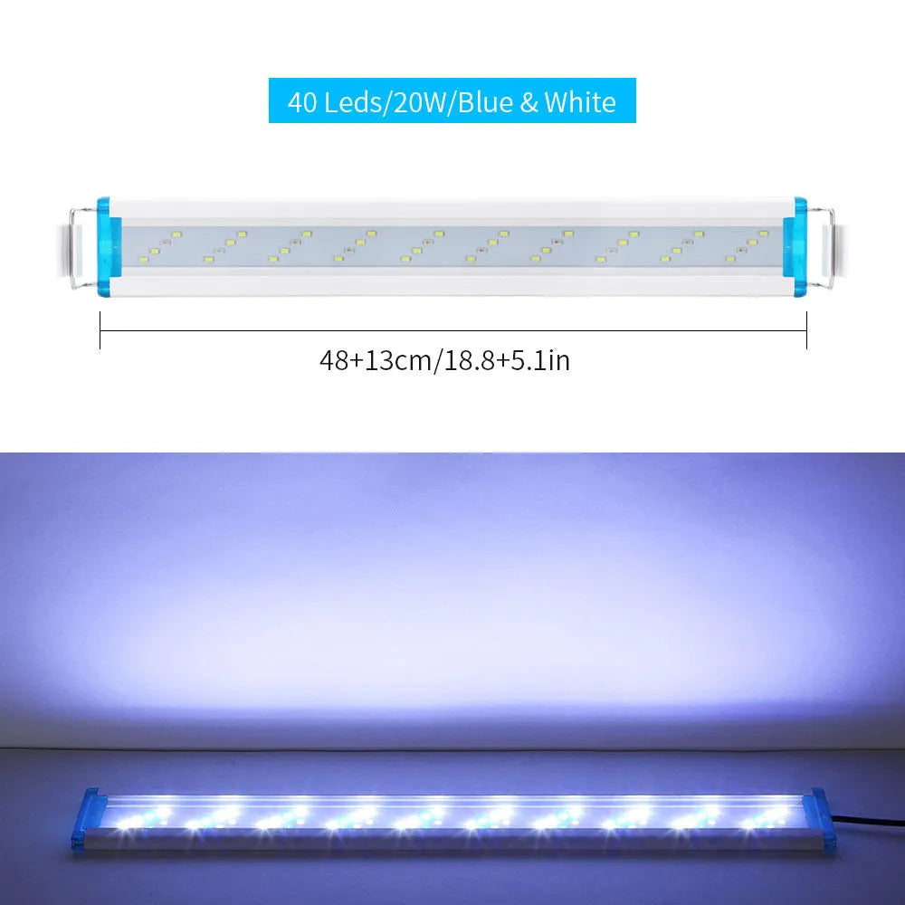 Ultra-thin PVC aquarium LED light unit in blue and white on an aquarium rim.