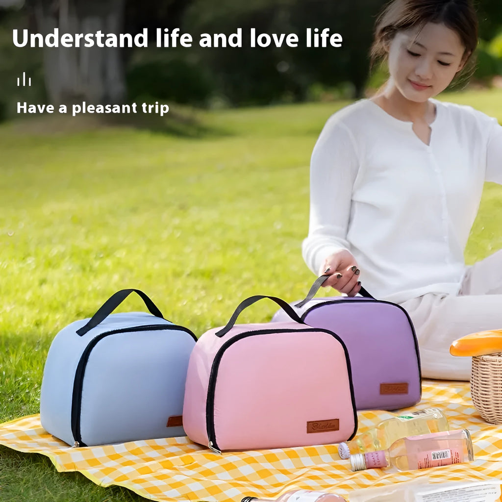 Insulated lunch box bento bag in textured cloth with large capacity for keeping food warm
