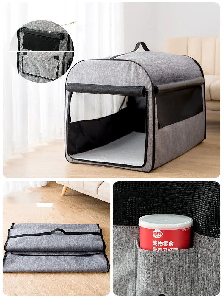 Hippie Dog portable dog carrier in grey with breathable mesh side and roll-up sunshade on top