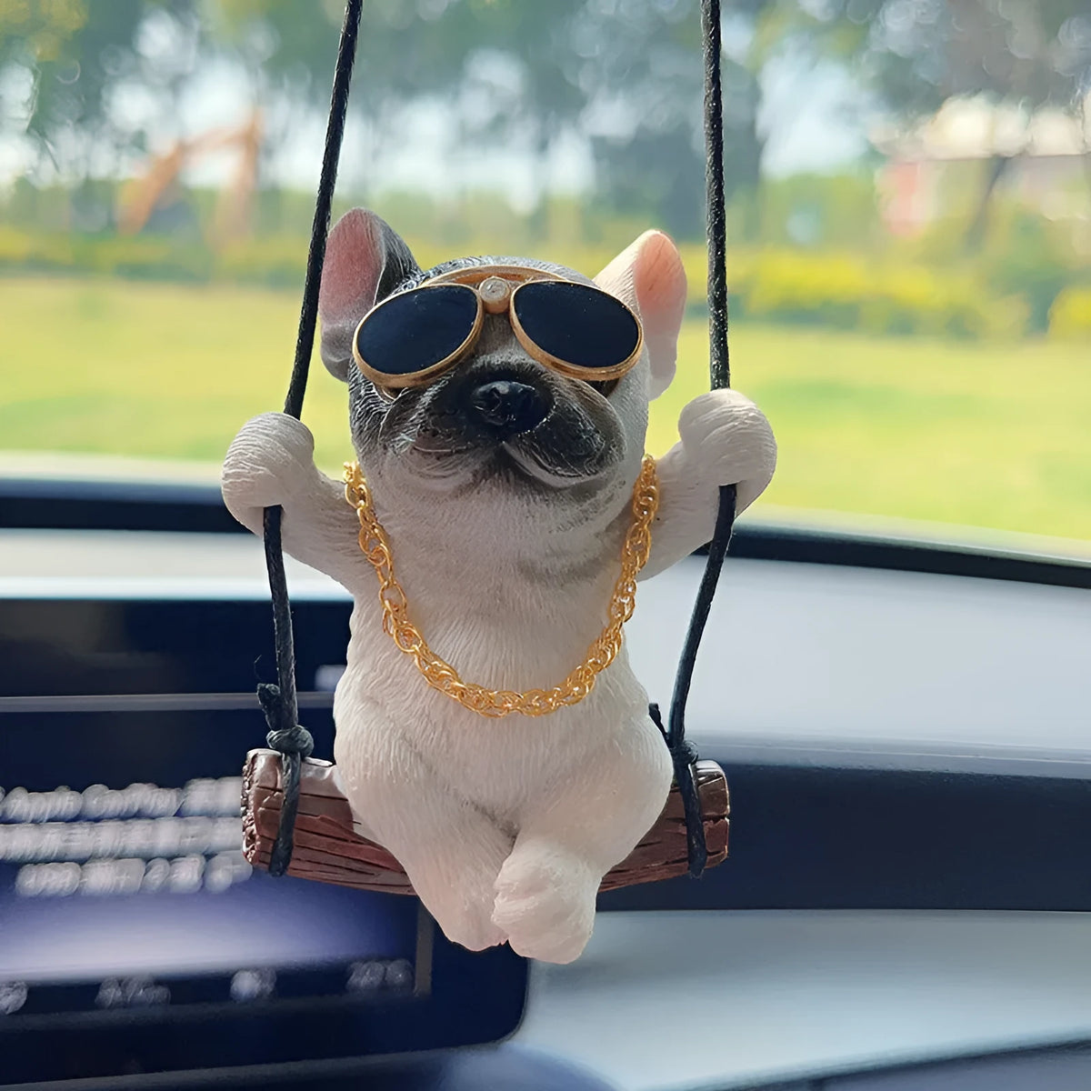 Resin bulldog car hanging ornament for rearview mirror in cartoon style
