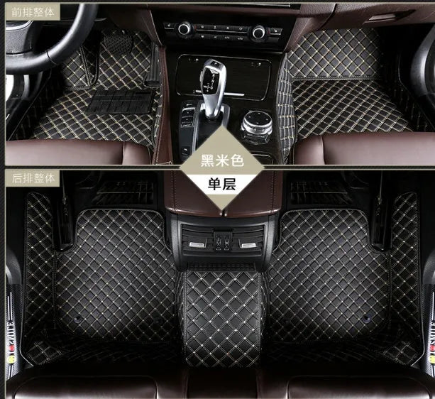 Set of double-layer PVC coil car foot mats in black beige colour for special vehicles