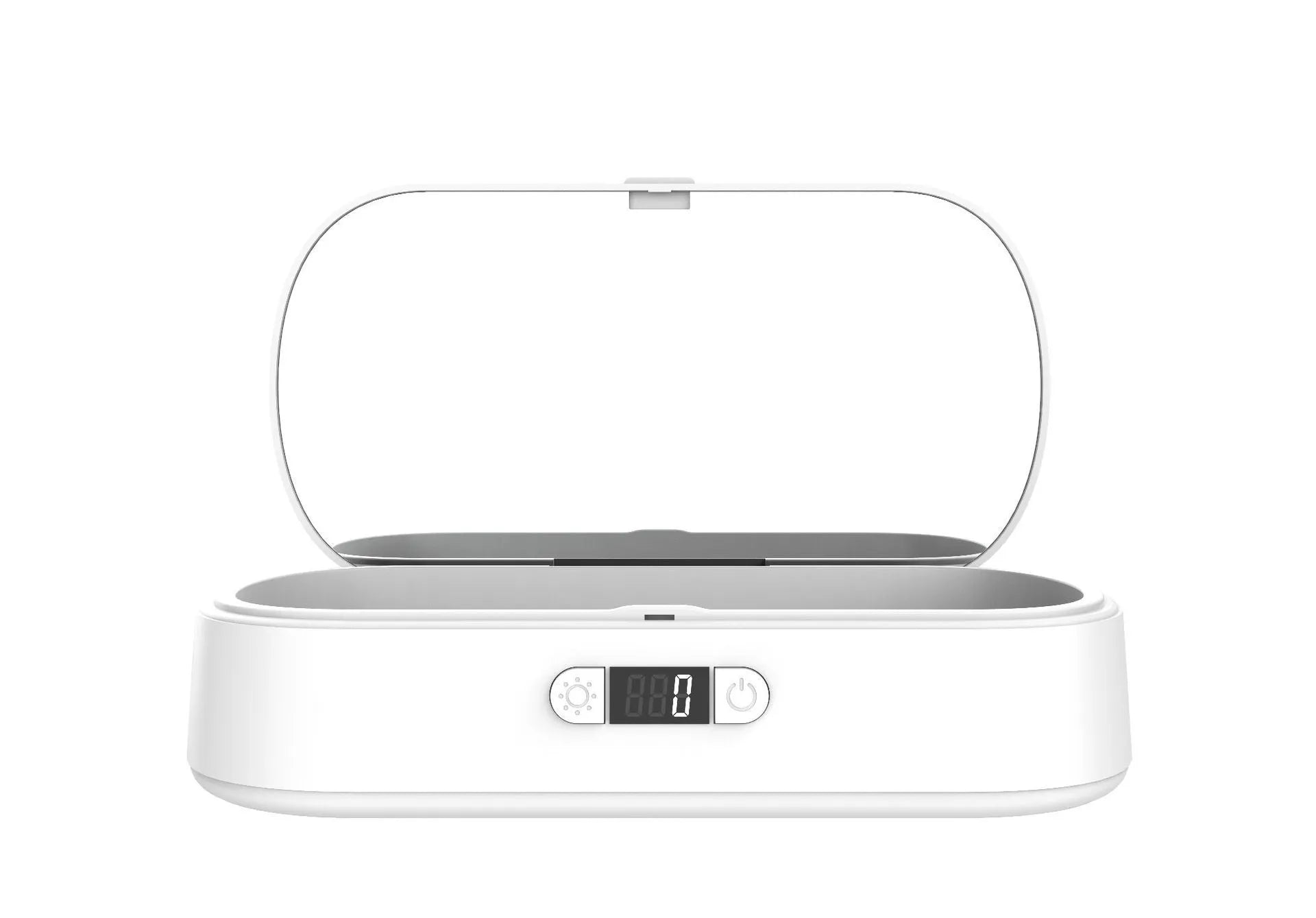 White ABS plastic UV wireless steriliser and charging box for phones and jewellery