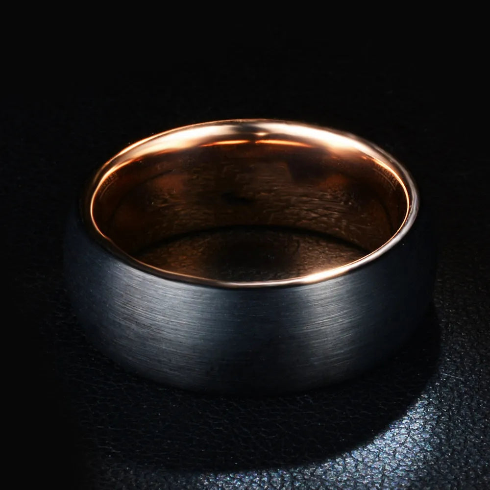 8mm black and rose gold stainless steel men's ring, US sizes 7-12, 9.5g