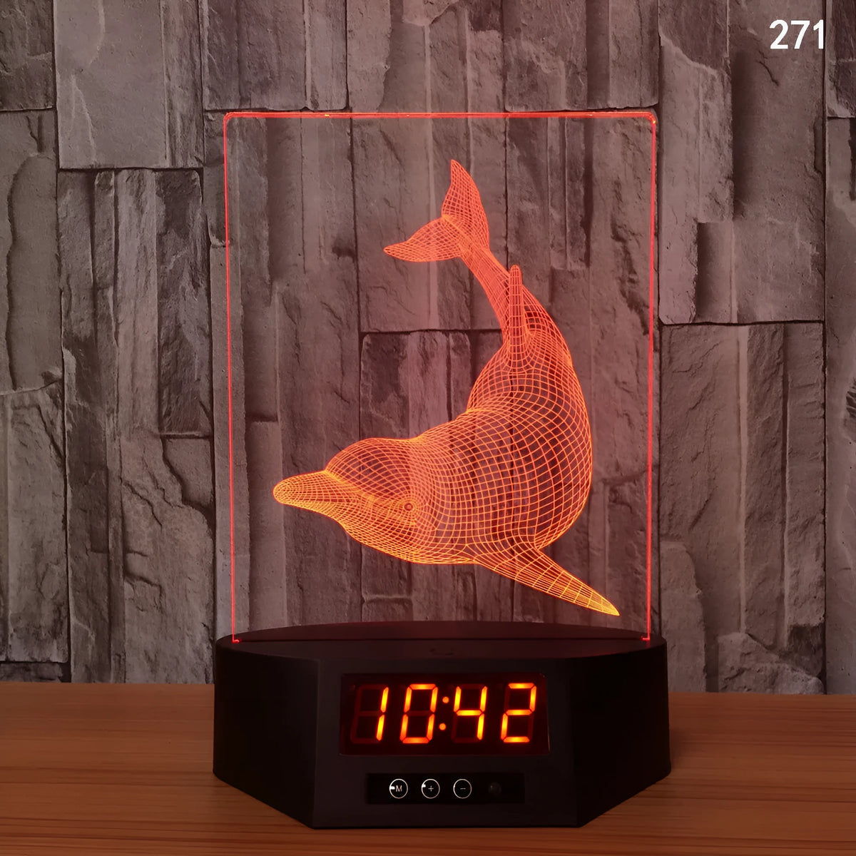3D glowing dolphin night light LED table lamp with remote control on wooden surface