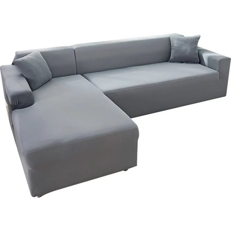 Nordic elastic polyester sofa cover set in solid colour, two pieces, for single to four person sofas, 90-300cm length distance