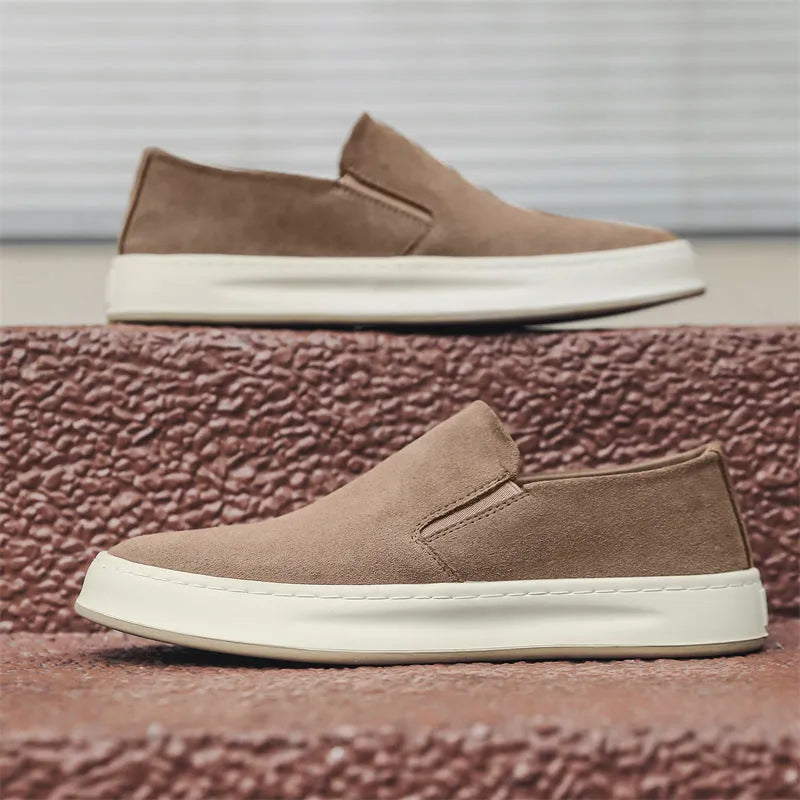 Men's grey casual shoes with round toe and rubber sole