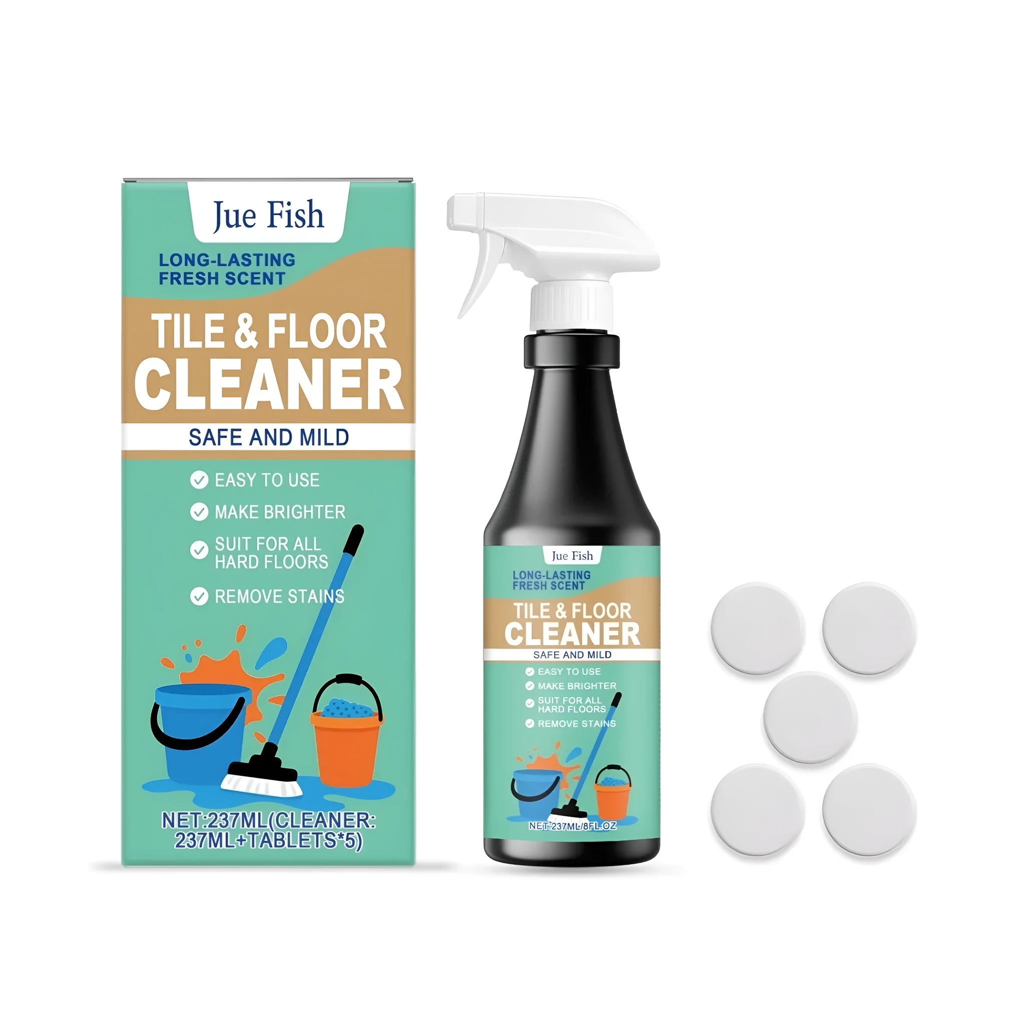 237ml capacity floor cleaner with cleaning solution and sodium bicarbonate scrubbing tablets