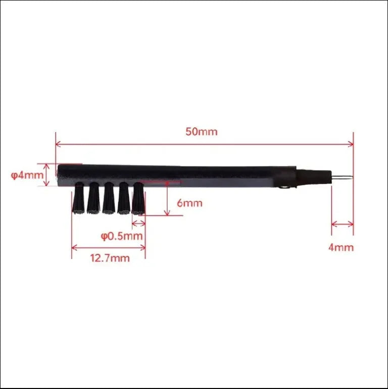 Black hearing aid cleaning brush with magnet, U-shaped hook and five sets of brushes on an ABS handle